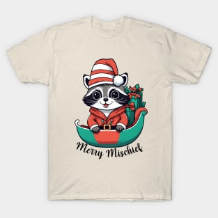 Merry Mischief Raccoon Christmas Sleigh Tee T-Shirt